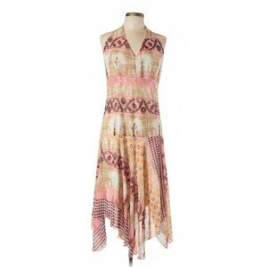 Joseph Ribkoff Pink & Brown Handkerchief-Hem Halter Dress Size 8